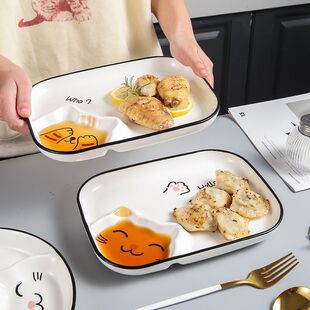 Japanese Creative Cute Ceramic Plate Dumpling Plate with Seasoning Dish Plate Vinegar Fries Snack Plate Kidsren