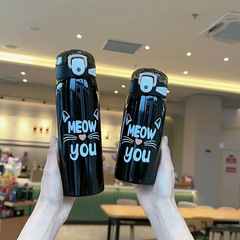 Adorable cartoon cute bear insulated cup high-end appearance cat-themed stainless steel straw cup drinking cup for students and couples