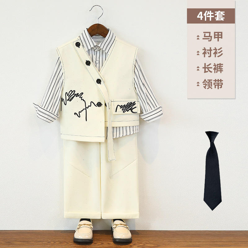 儿童西装复古满天星刺绣马甲男童设计感时尚西服外套花童周岁礼服|undefined