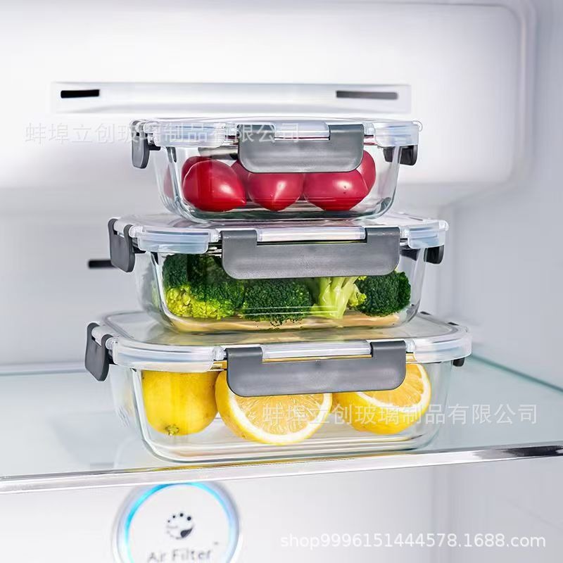 Tazón de conservación de vidrio con alto contenido de borosilicato desmontable, refrigerador de grado alimenticio, tazón sellado especial, se puede calentar en horno microondas