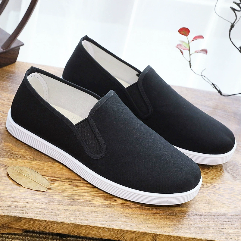 Старая пекинская обувь из ткани мужская полынь дышащая одна педаль износостойкая и нескользящая черная рабочая обувь толстая подошва ленивая обувь большой код обуви