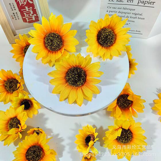 Simulation sunflower flower flower wholesale handmade sunflower silk flower cloth flower chrysanthemum straw hat schoolbag decorative dance props