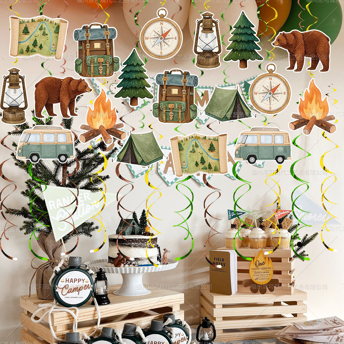 Amazon Camping Theme Spiral Hanging Decoration Children's Birthday Celebration Party Adventure Camping Hanging Swirl Decoration