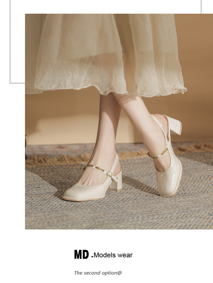 Sandal cao gót nữ hở mũi mũi vuông gót thô 9 cm — màu đen chi tiết 12