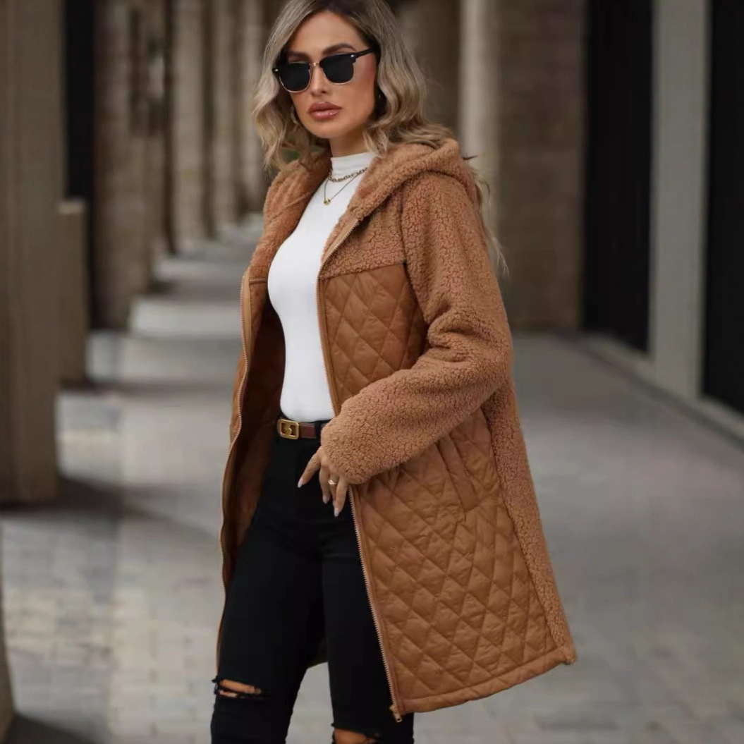 Flauschiger Wintermantel Für Damen Mit Kapuze Und Plüschfutter_voghion.com