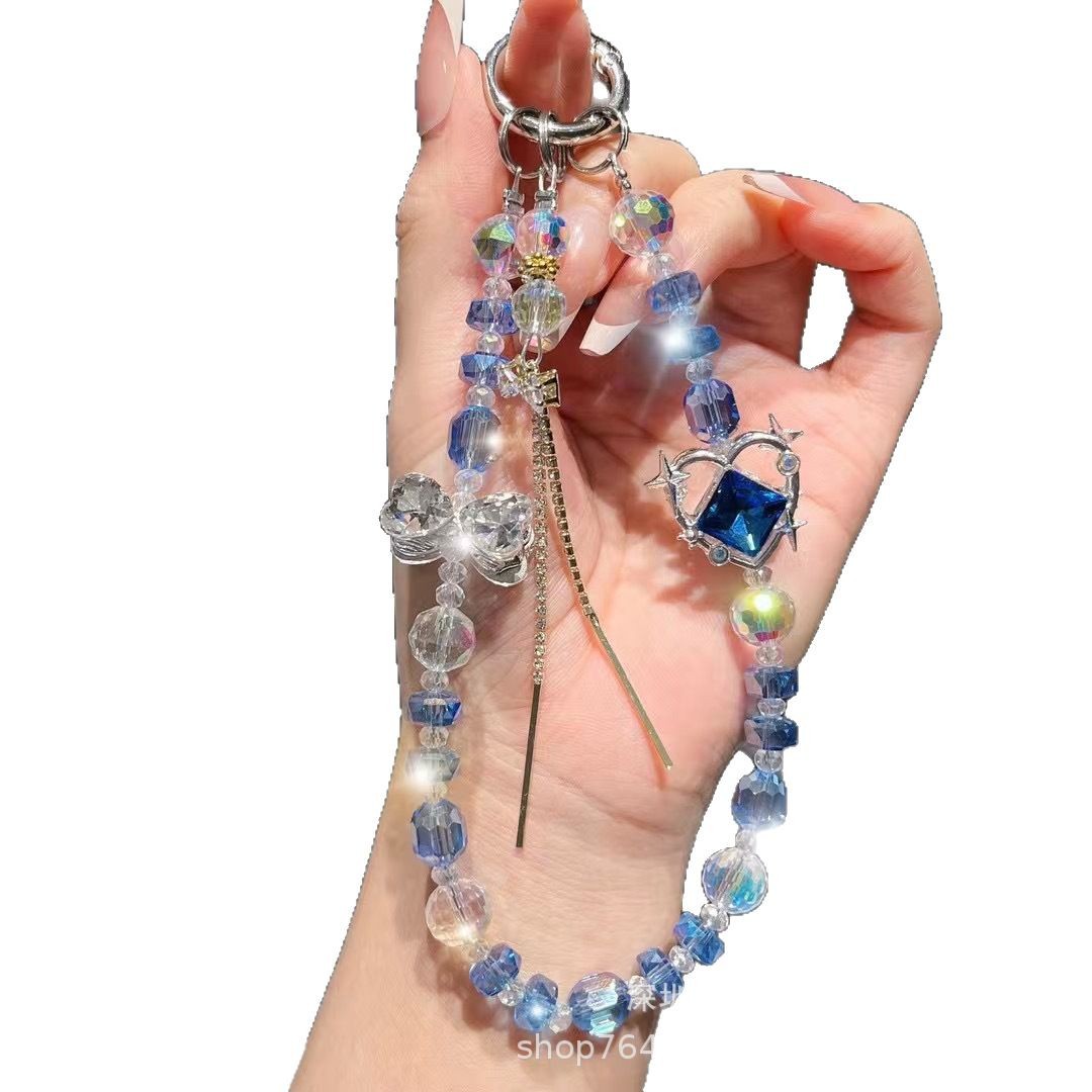 Amor zircon diamantes mariposa colgante de cristal cuentas de teléfono móvil colgante cadena de PVC ligera de lujo temperamento boutique doble cadena