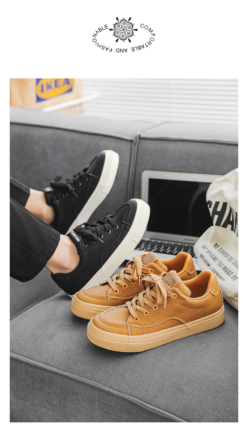 Sapatos masculinos de couro, elegantes e versáteis, casuais, com sola macia e cano baixo_voghion.com