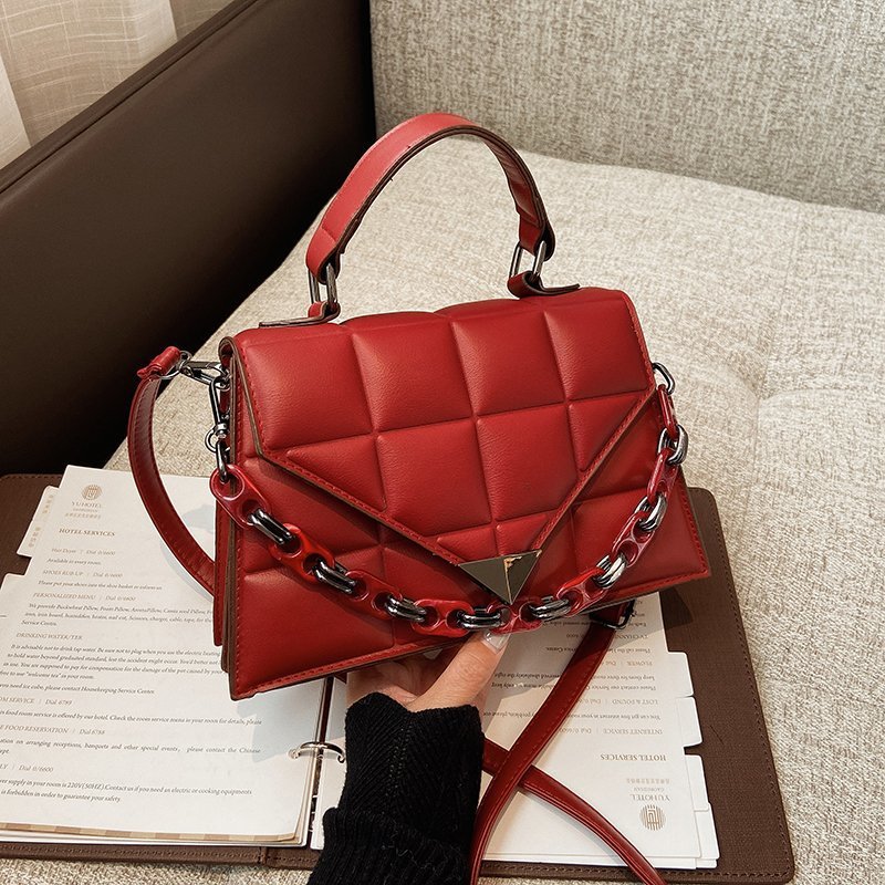 Bag Women's Fashion Rhombic Crossbody Bag 2023 New Kelly Handbag Fashionable Chain Solid Color Shoulder Bag