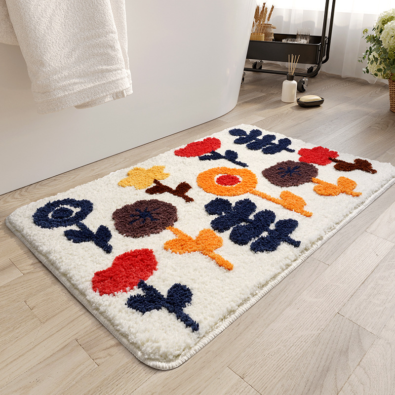 Almohadilla de absorción de agua para baño de flores pequeñas y frescas, almohadilla de alfombras antideslizantes y de secado rápido en la entrada del baño doméstico