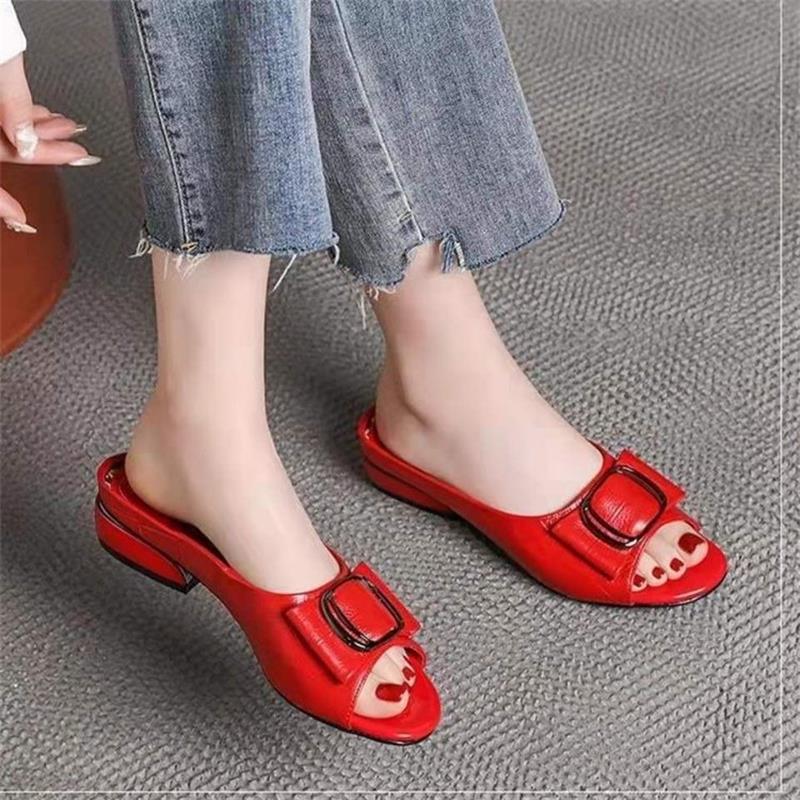 Pantuflas mujeres para llevar 2024 verano nuevas sandalias y pantuflas, medio trapeador, chanclas de moda de tacón grueso, pantuflas de boca de pez de todo fósforo