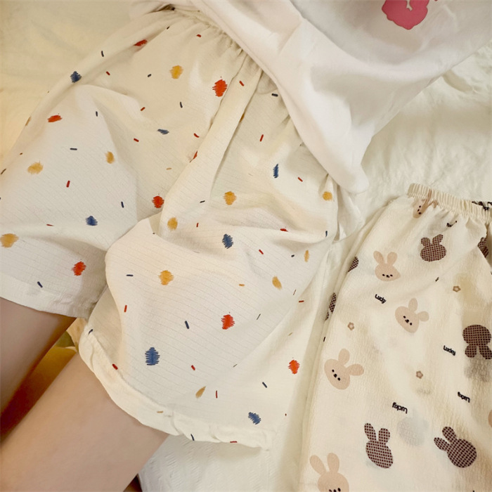 Espuma de verano suelta pantalones cortos de pijama para mujeres pantalones de pijama caseros de dibujos animados se pueden usar fuera
