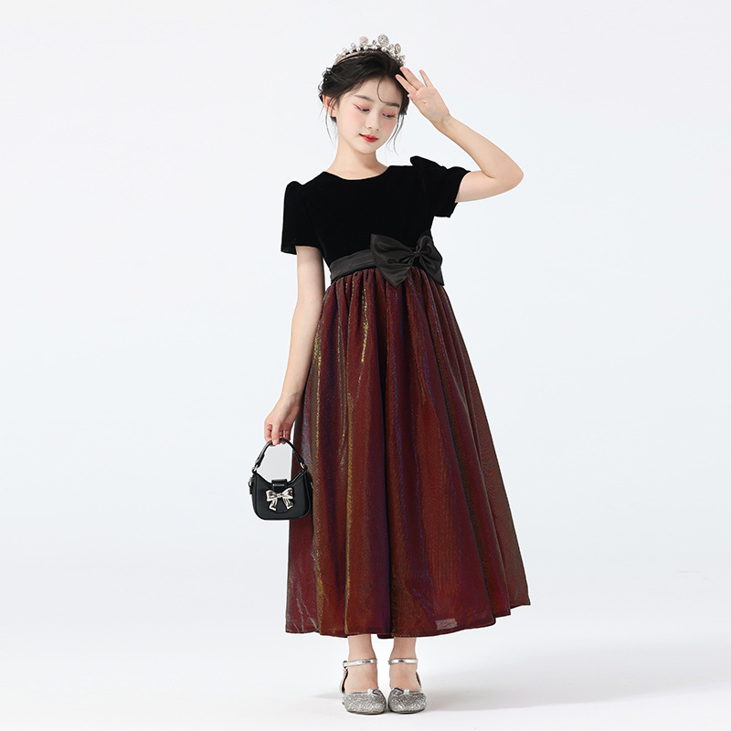 Vestido para niños, vestido de princesa de alta gama para niñas, coro de actuación para niñas, vestido de actuación de malla de manga corta