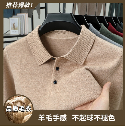 Popular six-color solid color polo collar sweater for men on Douyin (TikTok), stylish, versatile, warm, and loose fit for commuting and business.