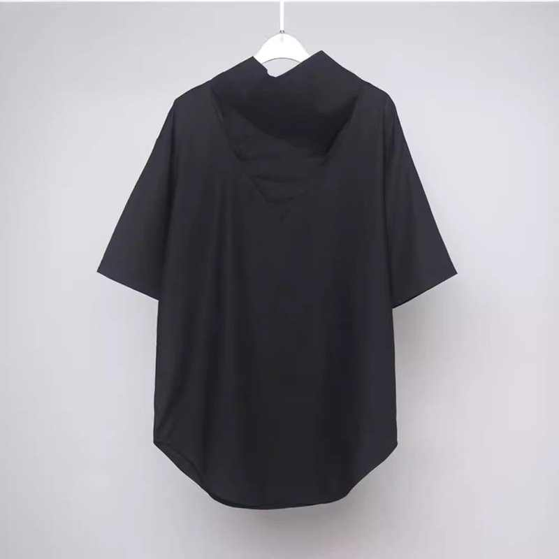 Design Dark-Style Loose-Fitting Yamamoto Mid-High Collar Short-Sleeve T-Shirt for Men, Trendy Hairstylist Top, Hip-Hop Half-High Collar