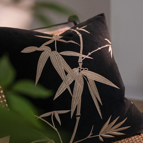 New Chinese Style Velveteen Embroidered Bamboo Living Room Sofa Pillow Cover Cushion Throw Pillow Vintage Home Decor Pillow