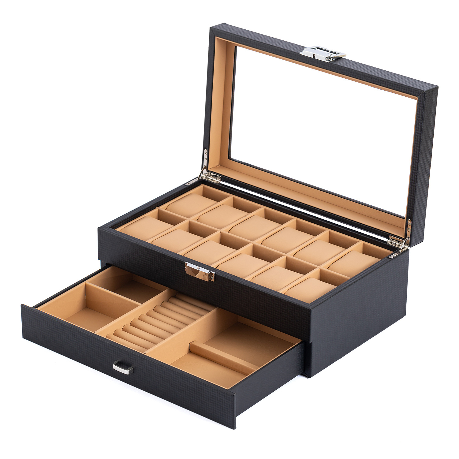 Caja Organizadora de Relojes, Joyas y Lentes de Madera para Almacenamiento y Exhibición