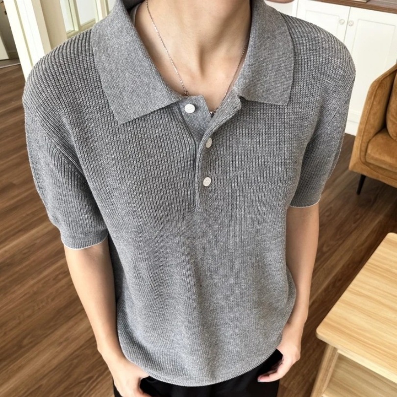 Polo camiseta de punto camiseta de manga corta hombre viejo viento relajado camiseta de hielo transpirable de verano fábrica transfronteriza mayorista