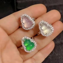 玉髓戒指镀银镶嵌绿葫芦女款粉玛瑙玉石新款女戒直播货源饰品批发