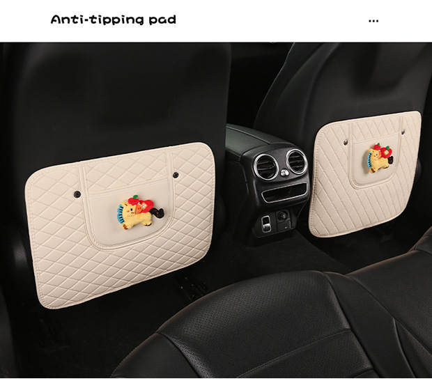 Cute Cartoon Car Seat Back Anti-Kick Pad for Ladies, Car Seat Back Anti-Dirt Pad with Storage Strap