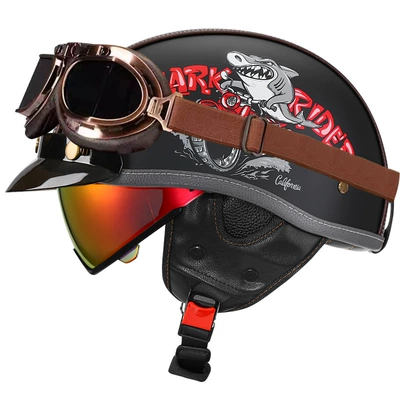 Motosiklet kaskı (dəbilqə) – Electric Motorcycle Helmet Japanese Scoop Helmet - yahei-shark-bully-aurora-red-mirror-bronze-mirror-m