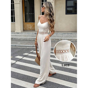 F 79650 Ruffle lace hollow-out jumpsuit ���~߅�ٽz�U���B�wѝ