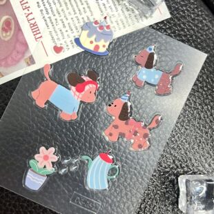 New 5D Jelly Stereo Ins Style Cartoon Cute Garden Cake Dachshund Mobile Phone Case Water Cup Adhesive Sticker