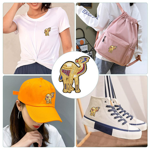 Roaring Golden Camel Embroidered Patch with Computerized Embroidery Gold Thread Zhangzi Embroidery Pin Desert Camel Patch