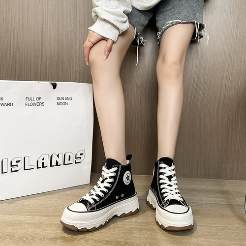 Spring new canvas shoes for female students high-top thick-soled white shoes increased casual sneakers versatile ins single shoes