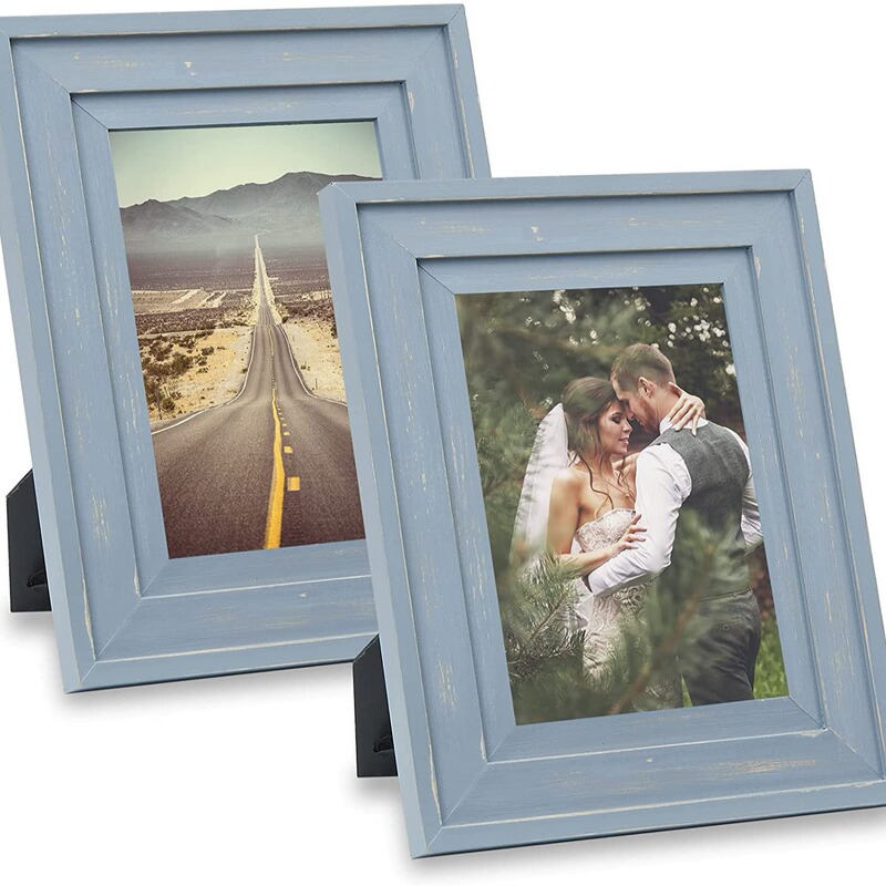 Solid wood photo frame wall-mounted simple modern long table decoration country farmhouse blue washed distressed photo frame