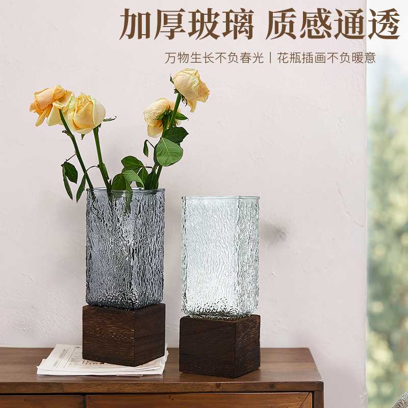 Vaso de vidrio de madera china, jardín de tubo recto, decoración de flores, decoración de lujo ligera, acuapónica de vidrio de alta calidad
