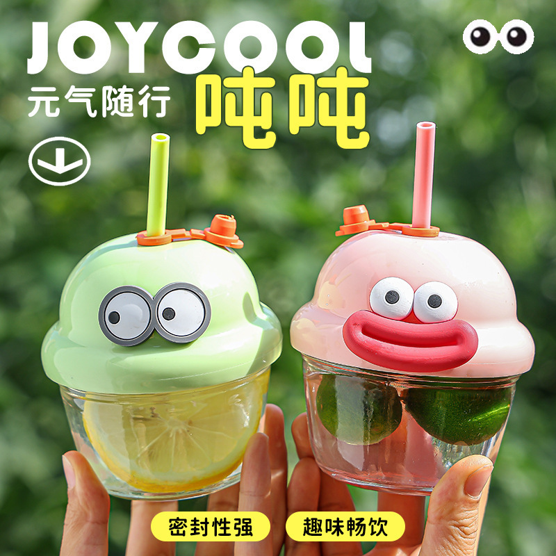 New High-Quality Mini Cup with a Cute Ins-Style Design, Convenient with Lid and Straw, Glass Cartoon Water Cup New High-Quality Mini Cup with a Cute Ins-Style Design, Convenient with Lid and Straw, Glass Cartoon Water Cup