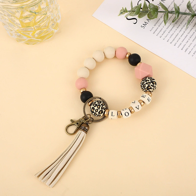 Silicone beaded bracelet, keychain with letters, English letters