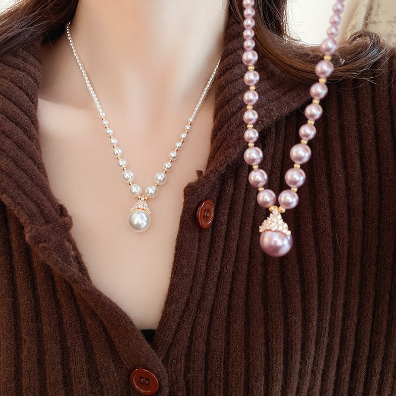 真金电镀圆形珍珠款耳钉项链套装小众耳环时尚气质耳饰轻奢高级感详情30