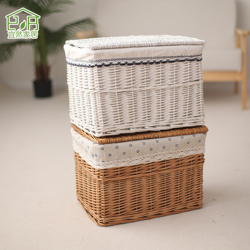 Yiran en stock ratán organizador caja tejida con cubierta de tela extraíble y lavable casa dormitorio ropa edredón almacenamiento cesta