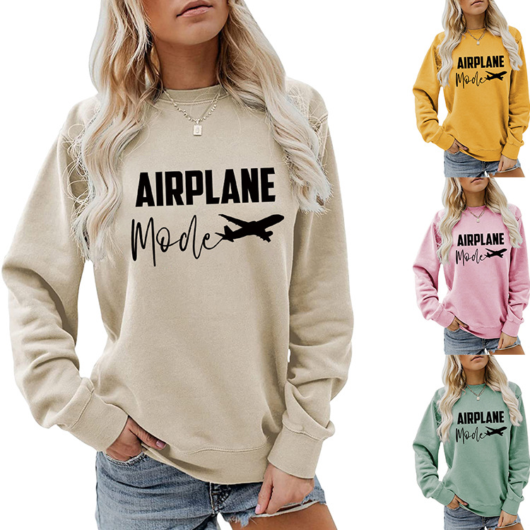 Women's Hoodie Long Sleeve Hoodies & Sweatshirts Printing Casual Letter Airplane display picture 1