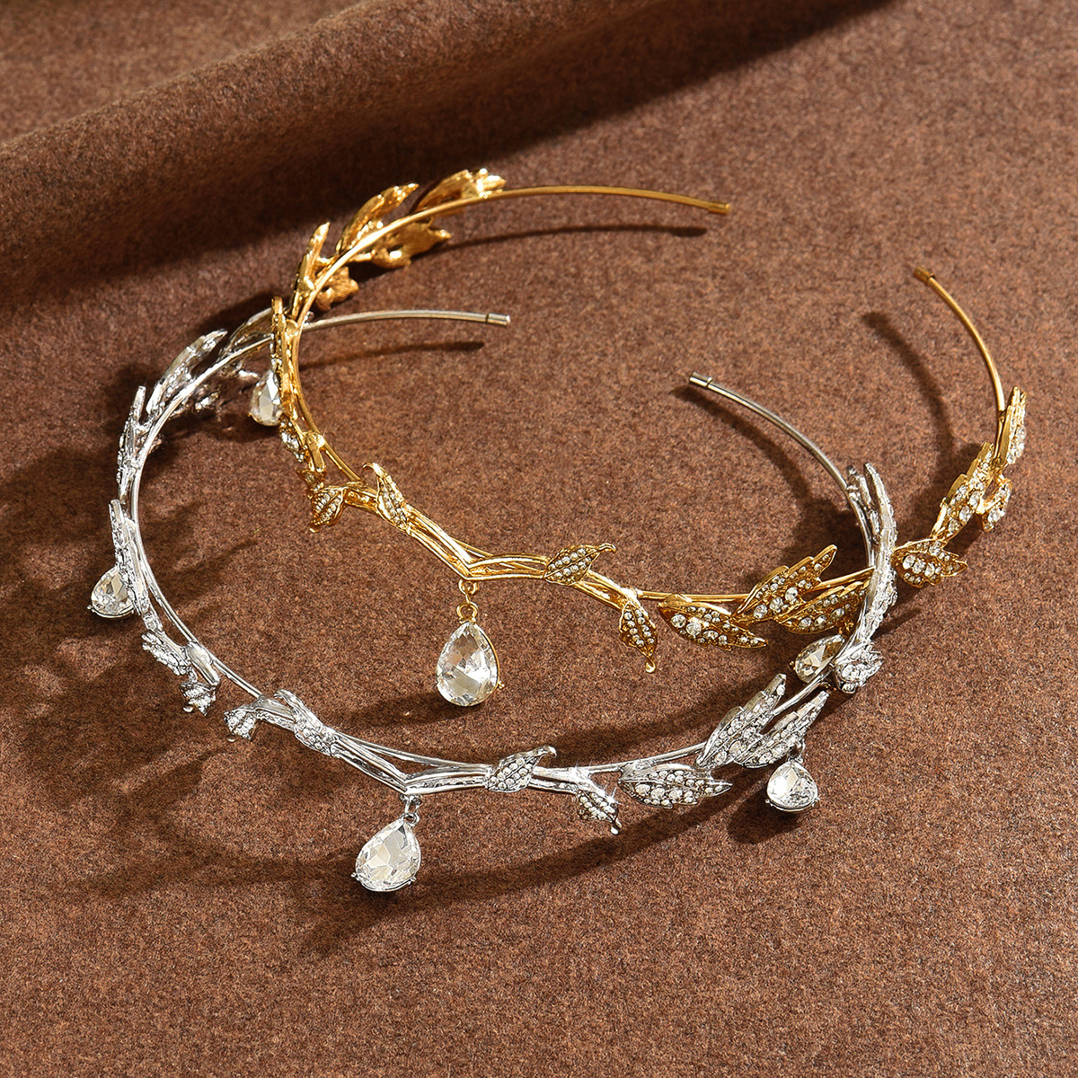 Hojas de madera de la corona llena de diamantes bridal jewelry de la frente princesa super inmortal en fuga tocado de cabello de cabello de doble propósito joyas para el cabello