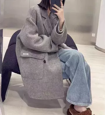 New rabbit hair silk double-sided cashmere coat in winter versatile thickened medium and long woolen overcoat women - ShopShipShake