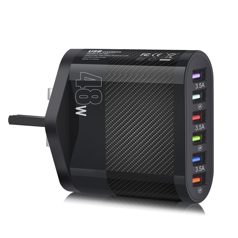 Estándar 48W 6USB cargador de teléfono móvil multi-interfaz de viaje cabeza de carga europeo y americano británico y coreano enchufe transfronterizo al por mayor