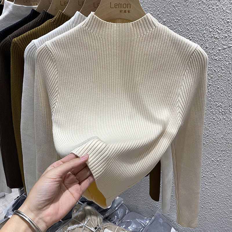 Knitted Knitwear Top Women's Design Niche Spring & Fall Inner Wear Slim Half Turtleneck Knitwear Short Bottoming Shirt for Small People