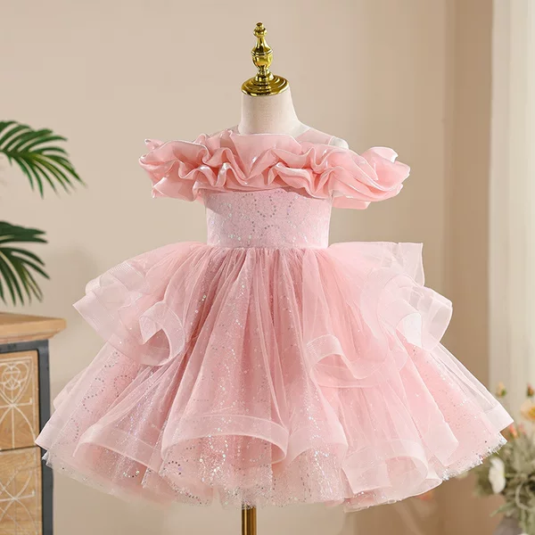 Cross-Border Children's Dress, Flower Girl, Fashionable Princess Dress, Sequined Tutu Skirt, Big Children and Girls Piano Performance Clothing Wholesale