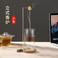倒挂香插立式线香炉福字葫芦香夹实木小鱼香盘假山玻璃接灰香薰炉