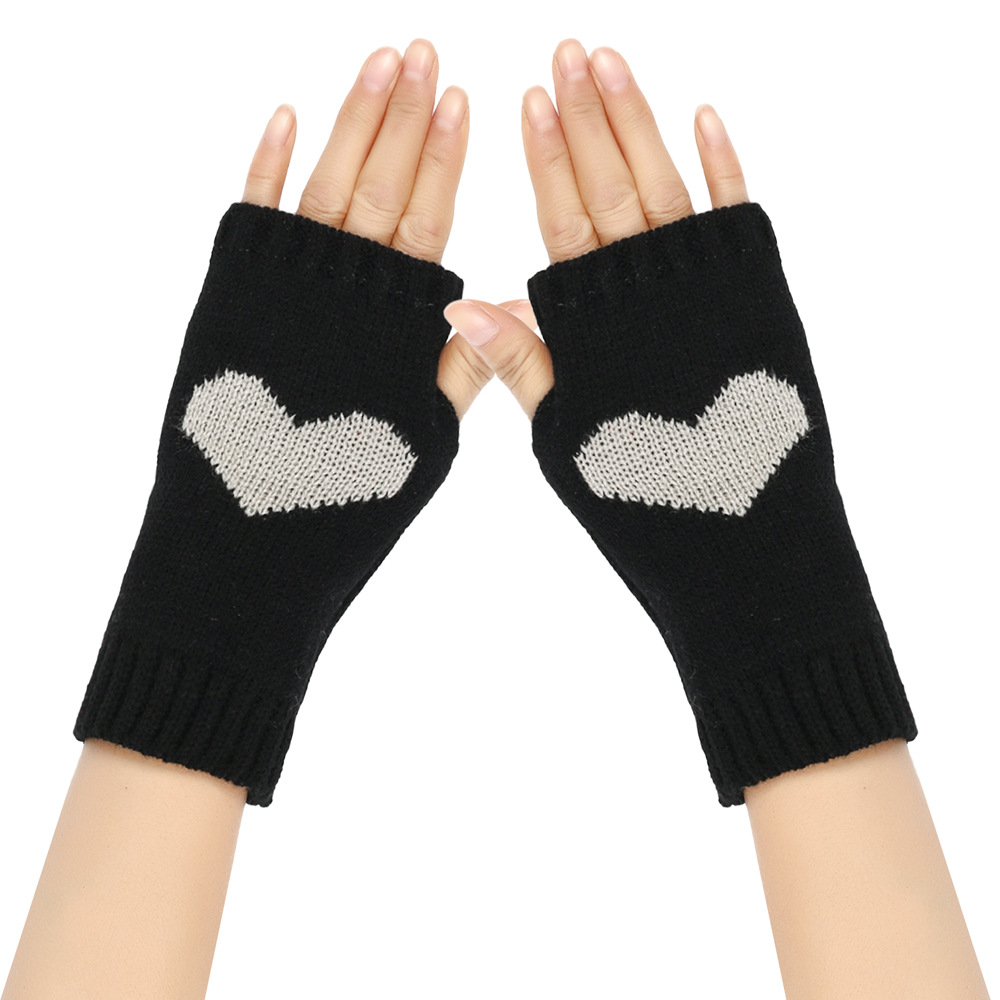 Κοντά μισά δάχτυλα για φοιτητικό γραφείο, μανίκια ροδακινί, πλεκτά γάντια αγάπης με ζεστή καρδιά_voghion.com