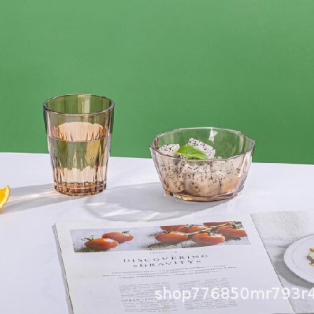 Dubaite glass tableware suit salad bowl Diamond brown glass geometric aesthetic Milk Bowl Cup gift box
