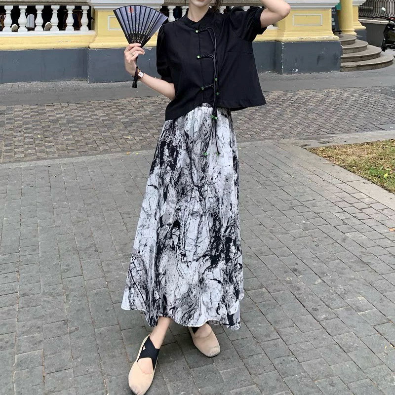 [Algodón] mujer verano 2024 cintura alta versátil retrógrada delgada una falda de busto