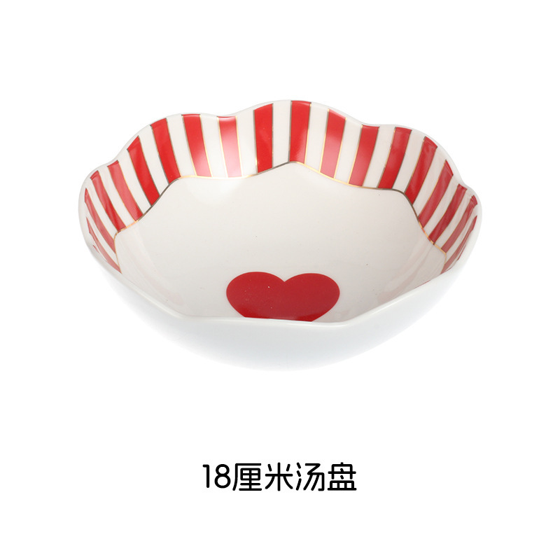 高温デカール加工、シンプルなスタイル、高級感、お手入れ簡単、バレンタインデーの陶器食器セット、ボウル、カップ、食器|undefined