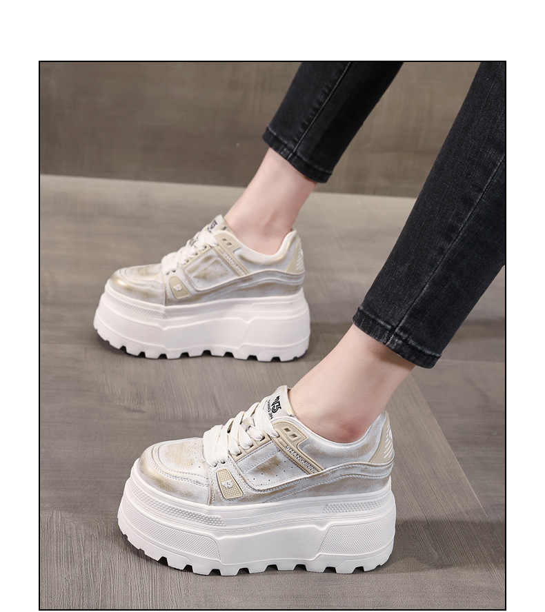 Giày sneaker nữ đế dày độn cao bên trong, phong cách thời trang dáng nhỏ — Màu vàng sâm panh chi tiết 15