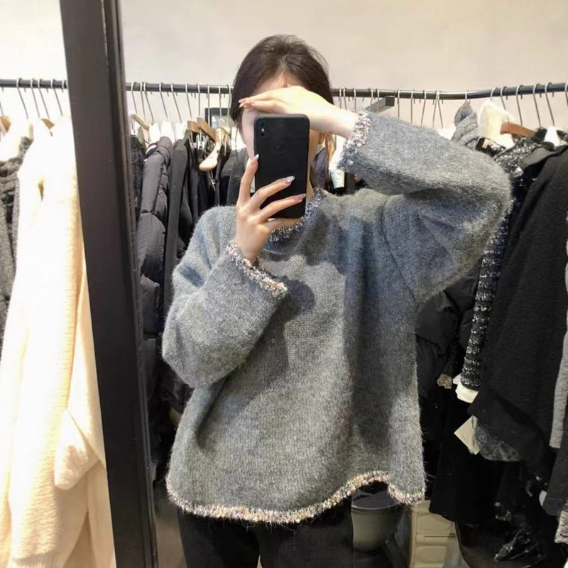 2025年法式复古重工钉珠毛衣女秋冬外穿宽松慵懒风超好看长袖针织|undefined