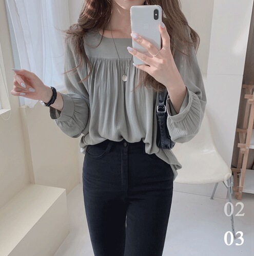 2025 Spring Early Collection Loose Long-Sleeve Solid Color Women's Shirt with Design Sense, Unique Design Chiffon Blouse