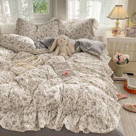 ins公主风全棉大花边四件套法式纯棉被套韩版床单笠A类宿舍三件套