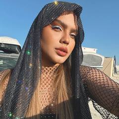 2022跨境新品亞馬遜熱賣閃鑽網格漁網頭巾性感露背深V 背心上衣女